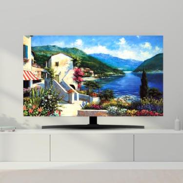 Imagem de Capa de TV para ambientes internos LCD/LED protetor de tela à prova de poeira e sol para tela de computador capa moderna pintura colorida impressa decoração de sala de estar azul-5||58-60 polegadas