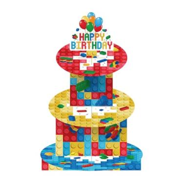 Imagem de Conjunto de blocos de montar e tijolos para bolo | Decorações de festa infantil com suportes de cupcake de blocos de montar | Materiais de aniversário de tijolos de construção (bloco de construção)