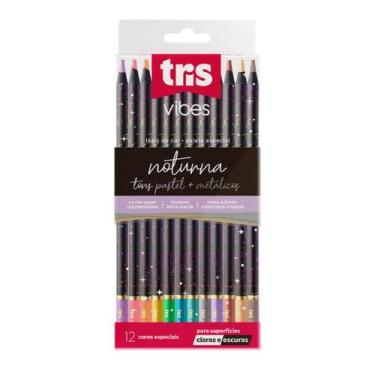 Imagem de Lápis de Cor Tris Vibes Noturna Tons Metálicos e Pastel 12 Cores