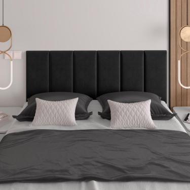 Imagem de Cabeceira Almofadada Queen 160 Cm Paris - Suspensa Suede Mdf Preto - Movelove