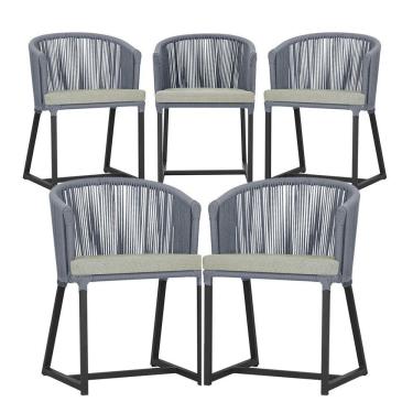 Imagem de 5 Cadeiras De Jantar Noronha Preta Corda Náutica E3 Trama Prata