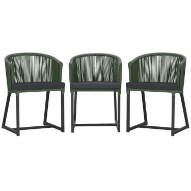 Imagem de 3 Cadeiras De Jantar Noronha Preta Corda Náutica E11 Trama Verde