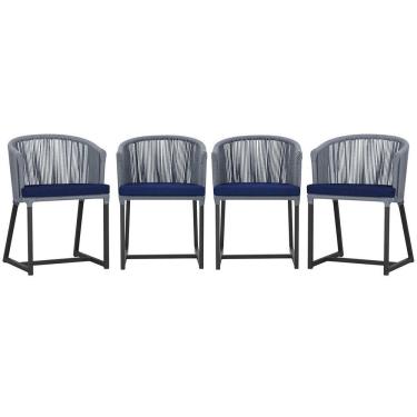 Imagem de 4 Cadeiras De Jantar Noronha Preta Corda Náutica E10 Trama Prata