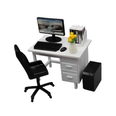 Imagem de JunZheHub Conjunto de Mesa E Cadeira de Escritório em Miniatura, Decoração para Casa de Bonecas, Brinquedo Infantil Criativo Feito à Mão, Brinquedo Educativo, B, flor branca