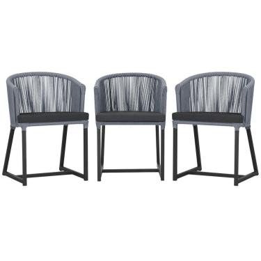 Imagem de 3 Cadeiras De Jantar Noronha Preta Corda Náutica E11 Trama Prata