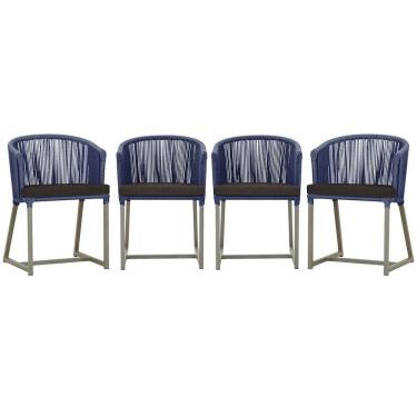 Imagem de 4 Cadeiras De Jantar Noronha Fendi Corda Náutica E9 Trama Azul