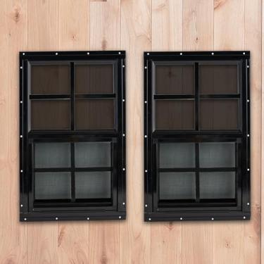 Imagem de Shineforu Janelas pretas de 45,7 cm x 91,4 cm, janelas pequenas com vidro temperado - Montagem embutida | Melhor escolha para galinheiro, estufa, garagem, teatro
