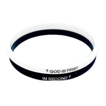 Imagem de Topty Pulseira God Is First I Am Second para mulheres, homens, pulseira inspiradora com versos da Bíblia, pulseiras motivacionais religiosas, presentes para homens e mulheres, joias de borracha