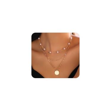 Imagem de Conjunto de colares de moedas de pérolas empilháveis de ouro para mulheres, corrente de pérolas em camadas, colares gargantilhas, colar redondo com pingente de contas, acessórios de joias, Large