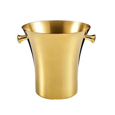 Imagem de balde de vinho Balde de gelo dourado isolado em aço inoxidável, balde champanhe, vinho para festas, bar coquetéis, 5L Refrigerador de cerveja