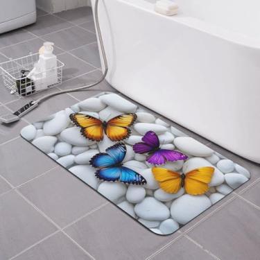 Imagem de Knerova Tapetes de banho de borboleta de secagem rápida, absorvente tapete de banho de borracha antiderrapante para banheiro, banheira, pia de chuveiro 50 cm x 31 cm
