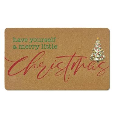 Imagem de EGBTL Merry Christmas Tree Tapetes de porta de fibra de coco para ambientes externos, tapete de porta da frente de Natal para entrada externa, tenha um capacho Merry Little Christmas, entrada interna