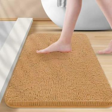 Imagem de Tapetes de banheiro 61 x 40 cm, tapetes de banho de chenille absorventes extramacios, base de borracha, secagem rápida, tapetes de banho laváveis na máquina para piso de banheiro, banheira e chuveiro