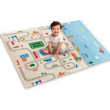 Imagem de Tapete Infantil Dobrável Antiderrapante, Macio, Educativo com Estampa de Ruas e Cidades, Ideal para Bebês Engatinharem e Crianças Brincarem com Segurança PREMIUM