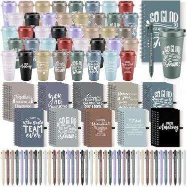 Imagem de LemonRoad 120 peças presentes de agradecimento de funcionários copo de plástico de 473 ml com tampa e canudo inspirador xícara de café espiral mini caderno e caneta a granel presente da equipe de