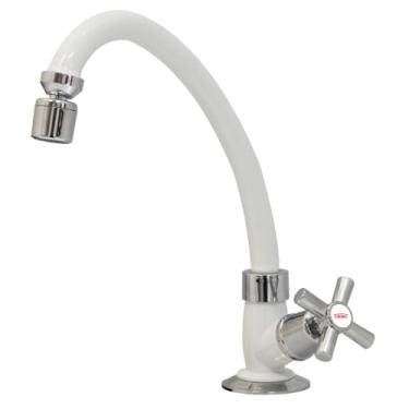 Imagem de TORNEIRA ACQUAFAM BICA ALTA E MÓVEL BANCADA PARA COZINHA BRANCA E CROMADA – FAME