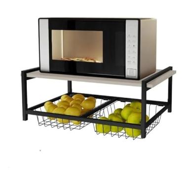 Imagem de Fruteira Parede 2 Cestos Aço Industrial Suporte de Micro-ondas Organização Resistência (Off White)