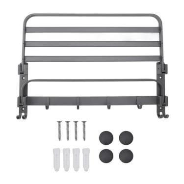 Imagem de Toalheiro dobrável para banheiro, prateleira de parede com ganchos, suporte de toalha de alumínio cinza escuro