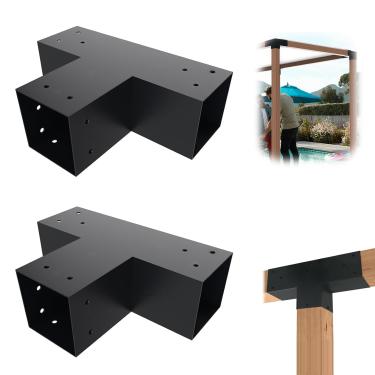 Imagem de Kit de pérgula em forma de T - ajuste universal, suporte de pérgola, kits de suportes de pérgulas de madeira 4x4, para kits de gazebo de metal, vigas de madeira, pátio, jardim, garagem (2 suportes em