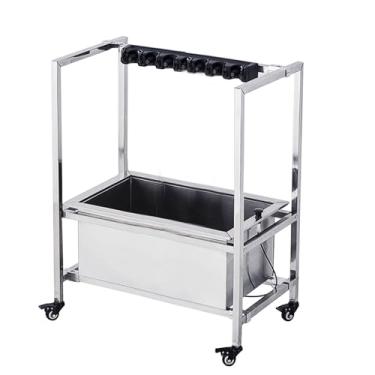 Imagem de TRGCJGH Pia/lavatório de esfregão de aço inoxidável, carrinho de limpeza e organizador de ferramentas, carrinho de ferramentas de limpeza de chão (73 cm/28,7 pol, 10 compartimentos e 12 ganchos)