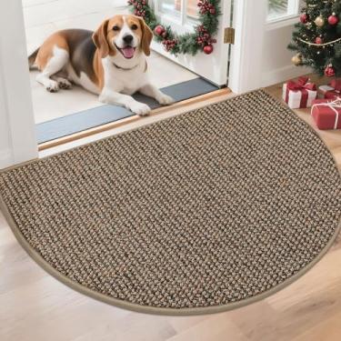 Imagem de BEQHAUSE Tapete de porta Dirt Trapper, 66 cm x 101,6 cm, meio círculo, antiderrapante, lavável, tapetes de entrada, absorventes, bem-vindos, discretos, para porta frontal e traseira, cinza-acinzentado