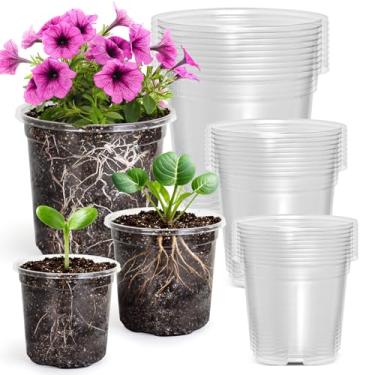 Imagem de MIXC Vasos transparentes para berçário com orifícios de drenagem, vasos de sementes de plástico transparente reforçado de 1,5 cm, para plantador de mudas de jardinagem interno e externo, pacote com 30