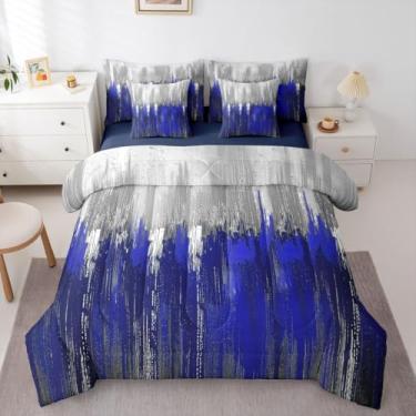Imagem de Erosebridal Conjunto de cama solteiro, branco, azul, gradiente acinzentado, 7 peças, com lençóis, simples, casa de fazenda, graffiti, moderno, chique, em uma bolsa, arte abstrata, vintage, ombré para