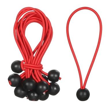 Imagem de PATIKIL Cordão elástico de 15 cm, 35 peças de cordas elásticas com esferas, lona de dossel, cordão elástico para acampamento ao ar livre, postes de barraca de abrigo de carga, vermelho