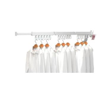 Imagem de Hhsdyl Varal Suspenso para Roupa, Secador Dobrável Portátil, Vara Telescópica de Secagem de Roupa Montada na Parede, Varal Invisível para Interior/Exterior,White,three folds