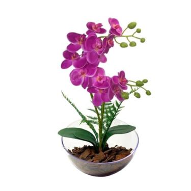 Imagem de Planta Artificial – Arranjo de Orquídeas Real Toque em Vaso Lua para Decoração de Casa e Escritório(Lilás)