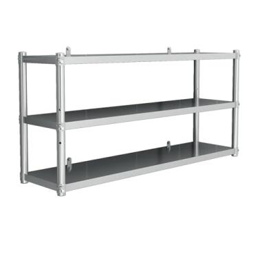 Imagem de Prateleira superior de aço inoxidável com prateleira inferior ajustável, prateleiras flutuantes para montagem na parede, prateleiras de armazenamento de 3 camadas para cozinha e garagem (60 x 35 cm)