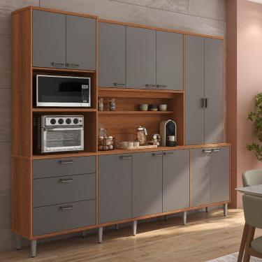 Imagem de Armário De Cozinha Pulse 12 Portas 3 Gavetas Jequitibá/grafite - Lukaliam