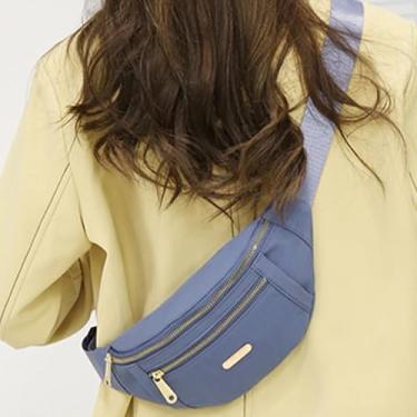Imagem de Bolsa de cintura ajustável com fecho de zíper, pochete moderna para mulheres, bolsa transversal de nylon para viagens e uso casual, Azul, One Size, uso diário