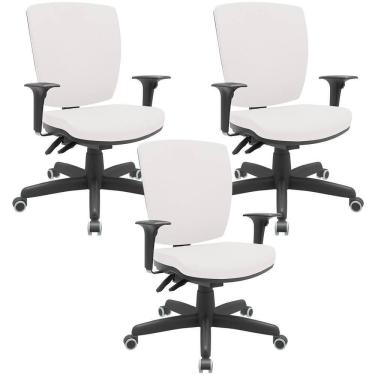 Imagem de Kit 03 Cadeiras De Escritório Diretor Office Giratória Preto Alta Flexi P03 Vinil Branco - Lyam