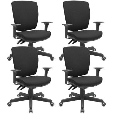 Imagem de Kit 04 Cadeiras De Escritório Diretor Office Giratória Preto Alta Flexi P03 Poliéster Preto - Lyam