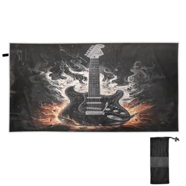 Imagem de ATTX Toalha de praia preta para guitarra elétrica 79 x 189 cm - Cobertor de microfibra leve de secagem rápida e resistente à areia para piscina, ioga, academia e viagens | Esportes de banho de natação