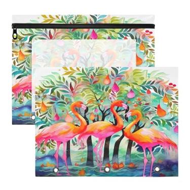 Imagem de SEHANY Pasta de lápis flamingo rosa com 3 anéis - bolsa de documentos com zíper tamanho A4 com janela transparente para sala de aula, escritório, 2 peças