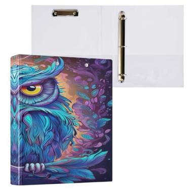 Imagem de ATTX Fichário com 3 anéis de coruja neon de 3 cm para papel tamanho carta, 21,6 cm x 28 cm, fichários de três anéis com prancheta para material de escritório #51