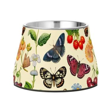 Imagem de SEHANY Tigelas de borboleta fofas para cães antiderrapantes de aço inoxidável com fundo de borracha para evitar tombamento, tigelas elevadas para comida e água quadriculadas para cães e gatos