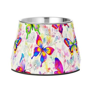 Imagem de SEHANY Tigelas de borboleta fofas para cães antiderrapantes de aço inoxidável com fundo de borracha para evitar tombamento, tigelas elevadas para comida e água quadriculadas para cães e gatos