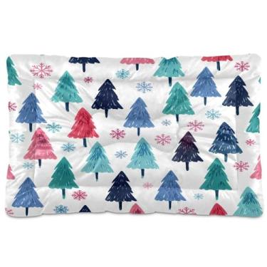 Imagem de SEHANY Cama de árvore de Natal em aquarela para cães e gatos com fundo antiderrapante, caixa de canil, colchão macio para animais de estimação, lavável para cães pequenos, médios e grandes, gatos, 61