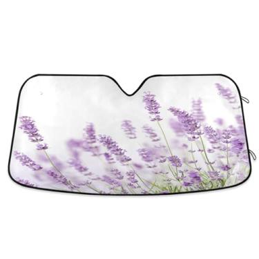 Imagem de ATTX Para-brisa de carro flores lavanda 139.7 cm x 70.1 cm escudo solar universal com proteção UV, persiana de janela frontal automática dobrável para caminhões Sedans SUVs #119