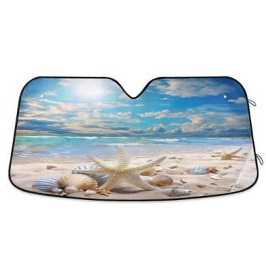 Imagem de ATTX Para-brisa de carro Blue Sea Ocean Beach 144.8 cm x 80.0 cm Protetor solar universal com proteção UV, persiana de janela frontal automática dobrável para caminhões Sedans SUVs #780