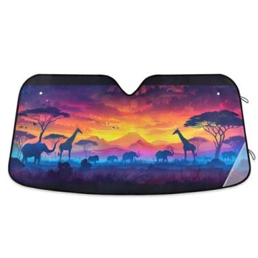 Imagem de ATTX Para-brisa de carro Pôr-do-sol africano 134.6 cm x 59.7 cm Protetor solar universal com proteção UV, persiana de janela dianteira automática dobrável para Sedans SUVs caminhões #114