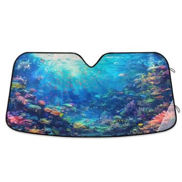 Imagem de SEHANY Para-brisa de carro colorido de recifes de corais e peixes, para-sol para mulheres, pára-brisa frontal dobrável, bloqueia raios UV, mantém o veículo fresco, para-sol de carro para caminhão SUV