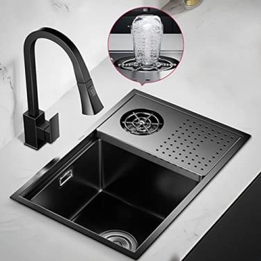 Imagem de HGTRH Pia de estação de trabalho com arruela de vidro, pias de cozinha de aço inoxidável calibre 16 sob montagem, pia invisível com tampa de drenagem, pia de cozinha de tigela única escovada feita à