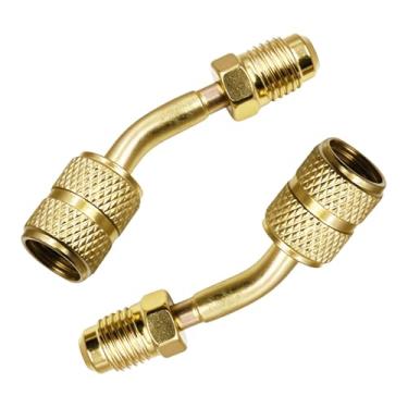 Imagem de DUSCOKE Adaptador R410a de 2 peças para mini sistema dividido - acoplador rápido giratório SAE fêmea de 1/10.2 cm macho com dedal de 45° - Adaptador de porta de vácuo de carregamento R410A para ar