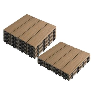 Imagem de Azulejos de deck interligados, azulejos de piso de pátio composto WPC com sistema de clique função de drenagem para varanda piscina varanda quintal área de jogo terraço todos os climas uso A4 12 peças