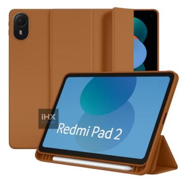Imagem de Capa Case Premium para Redmi Pad 2 2025 com Compartimento para Pencil Anti-Impacto Tampa Magnética (MARROM)