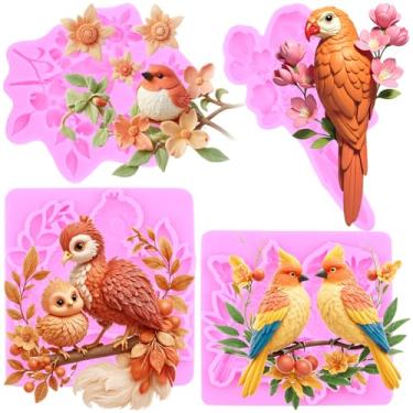 Imagem de MIYAHOUSE Birds Fondant Moldes de silicone para decoração de bolos, topo de cupcake, pasta de goma de chocolate, argila de polímero, conjunto de 4